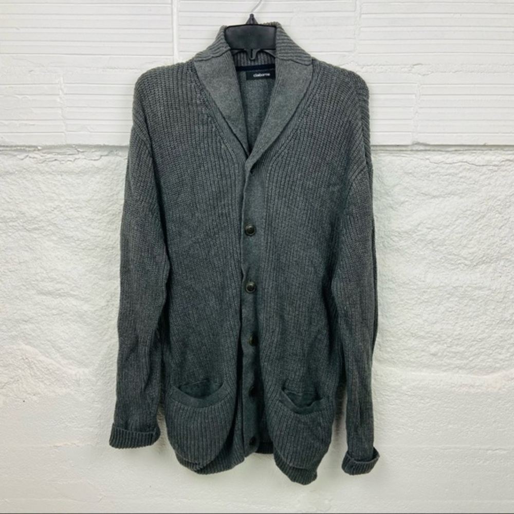 LIZ CLAIBORNE gray chunky knit oversized warm comfy cardigan sweater size XLT